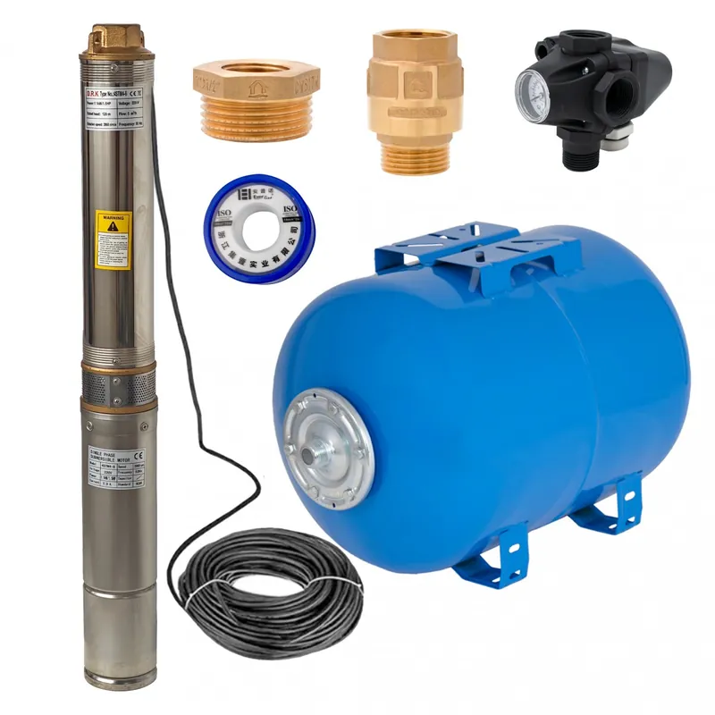 Kit complet hidrofor, Pompa submersibila DRK, Model 4STM4-8, putere 1.1 kW, 8 turbine + Bazin 50L+accesorii Cumpărături sigure